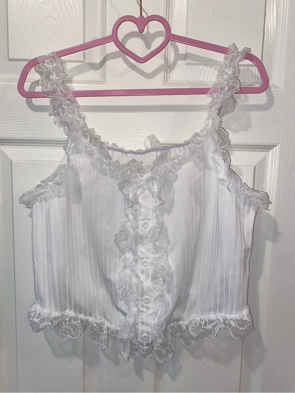 SHEIN White Lace Trim Ruffled Tank